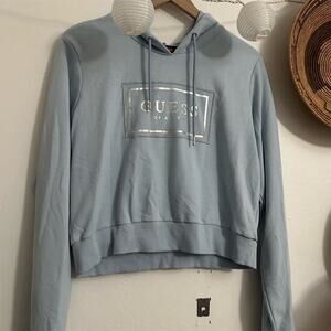 GUESS Unisex XL Blue Graphic Print Pullover Hoodie Sweatshirt